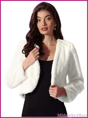 Women's Cropped Jacket Faux Fur Long Sleeve Wedding Bolero Coat